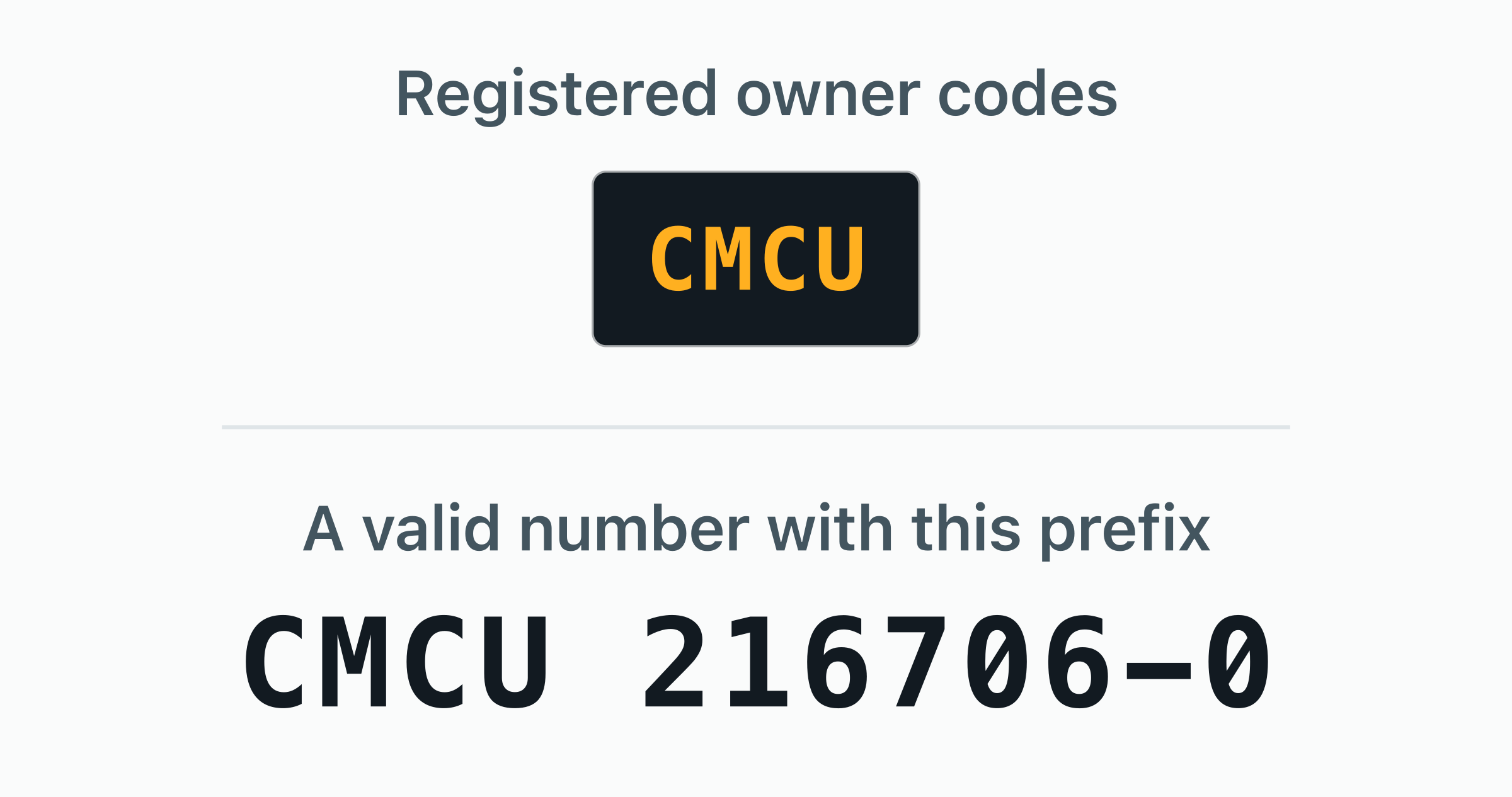 The 1 BIC owner code registered to Crowley — CMCU — shown as door plates.
