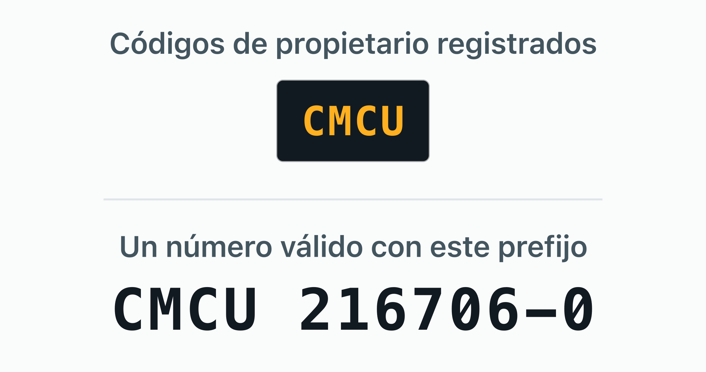 El código de propietario BIC registrado a nombre de Crowley — CMCU — como placas de puerta.