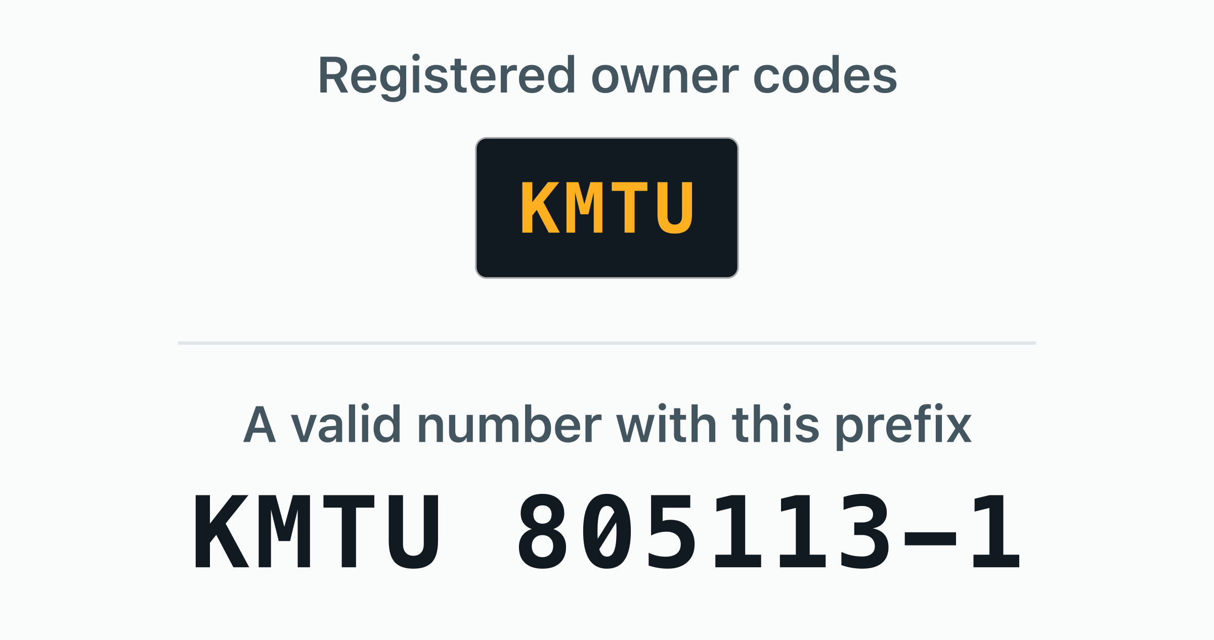 The 1 BIC owner code registered to KMTC — KMTU — shown as door plates.