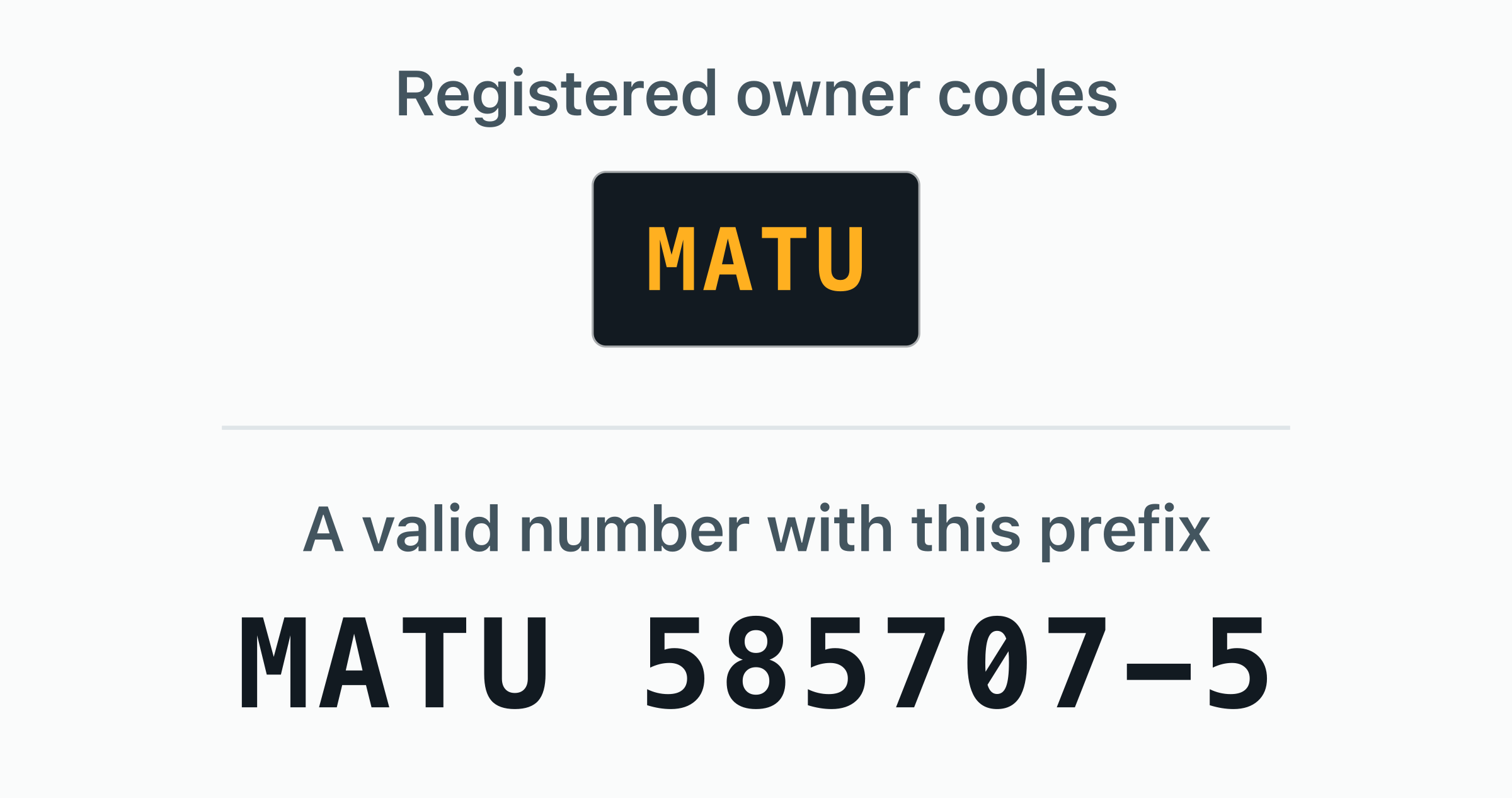 The 1 BIC owner code registered to Matson — MATU — shown as door plates.