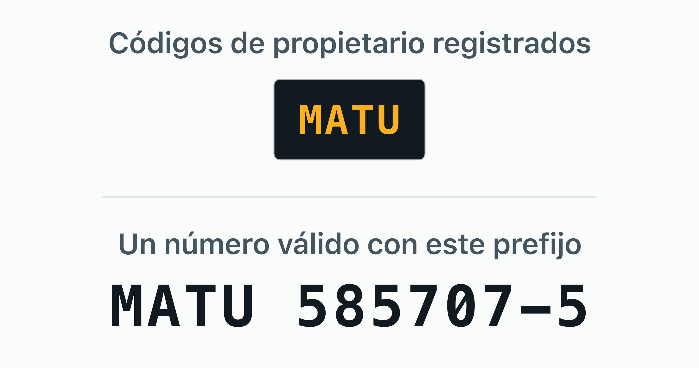 El código de propietario BIC registrado a nombre de Matson — MATU — como placas de puerta.