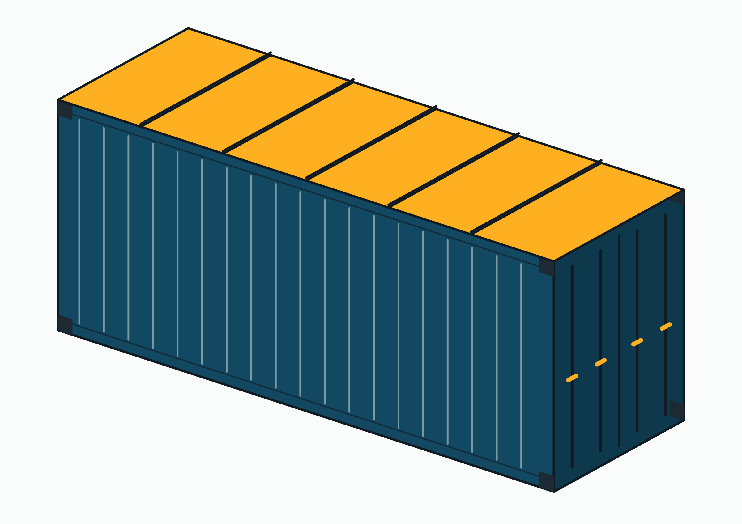 Drawing of an Open top container: a box without a steel roof, a tarpaulin stretched over roof bows.