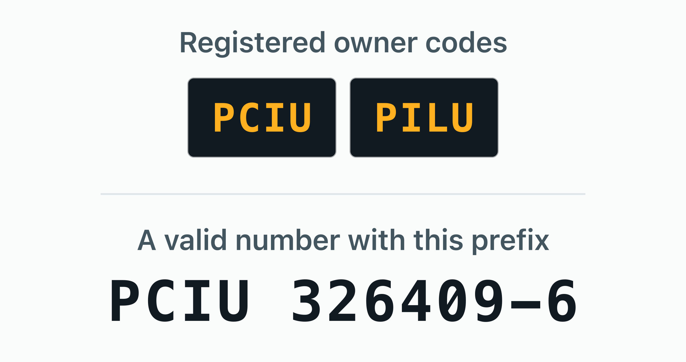 The 2 BIC owner codes registered to PIL (Pacific International Lines) — PCIU, PILU — shown as door plates.