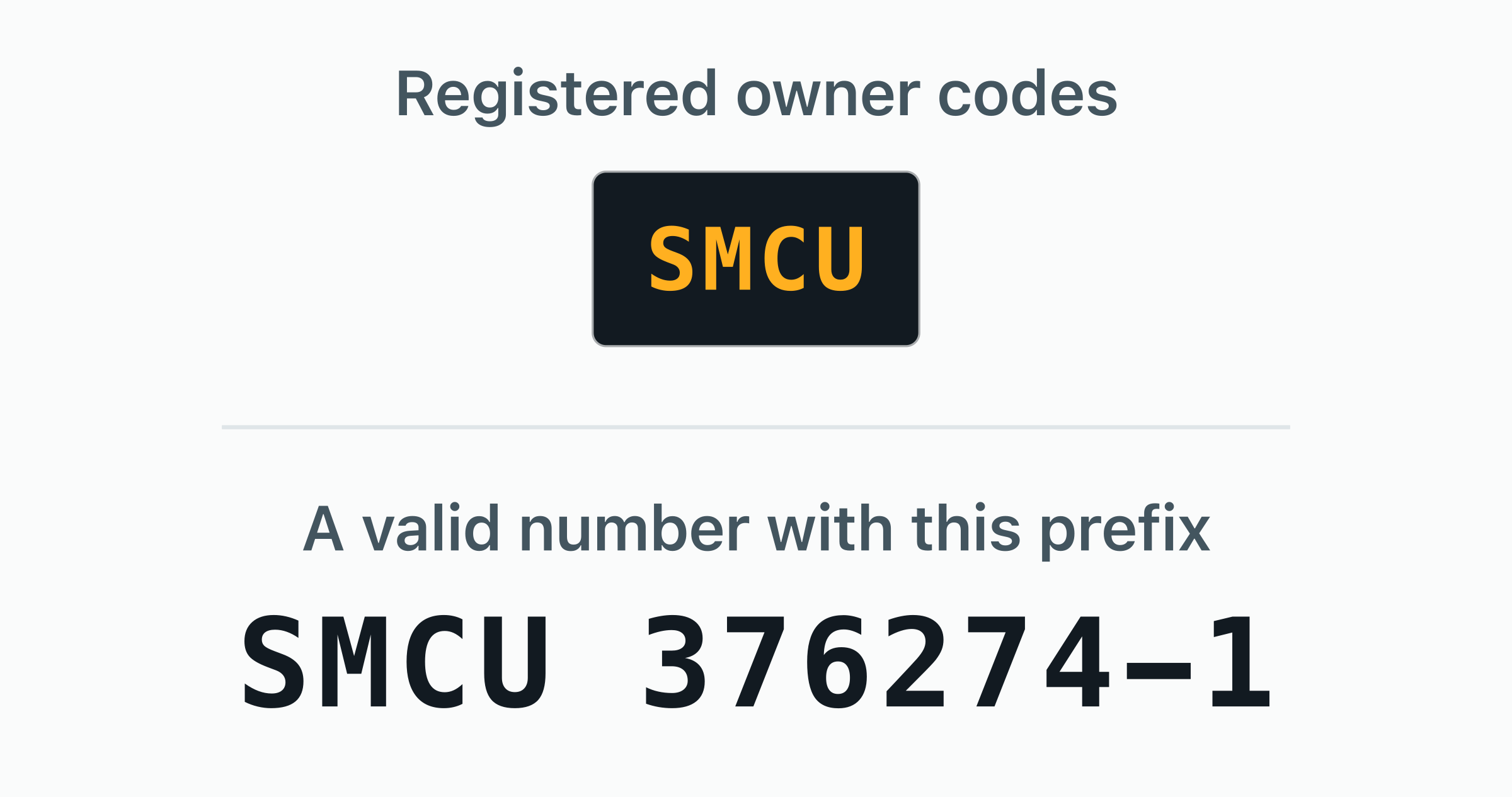 The 1 BIC owner code registered to SM Line — SMCU — shown as door plates.