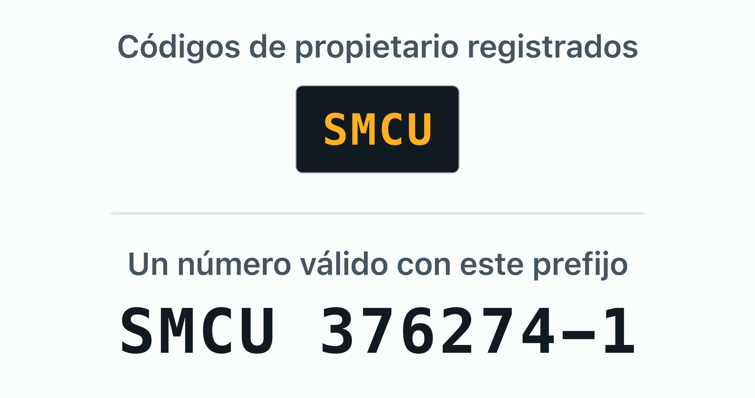 El código de propietario BIC registrado a nombre de SM Line — SMCU — como placas de puerta.