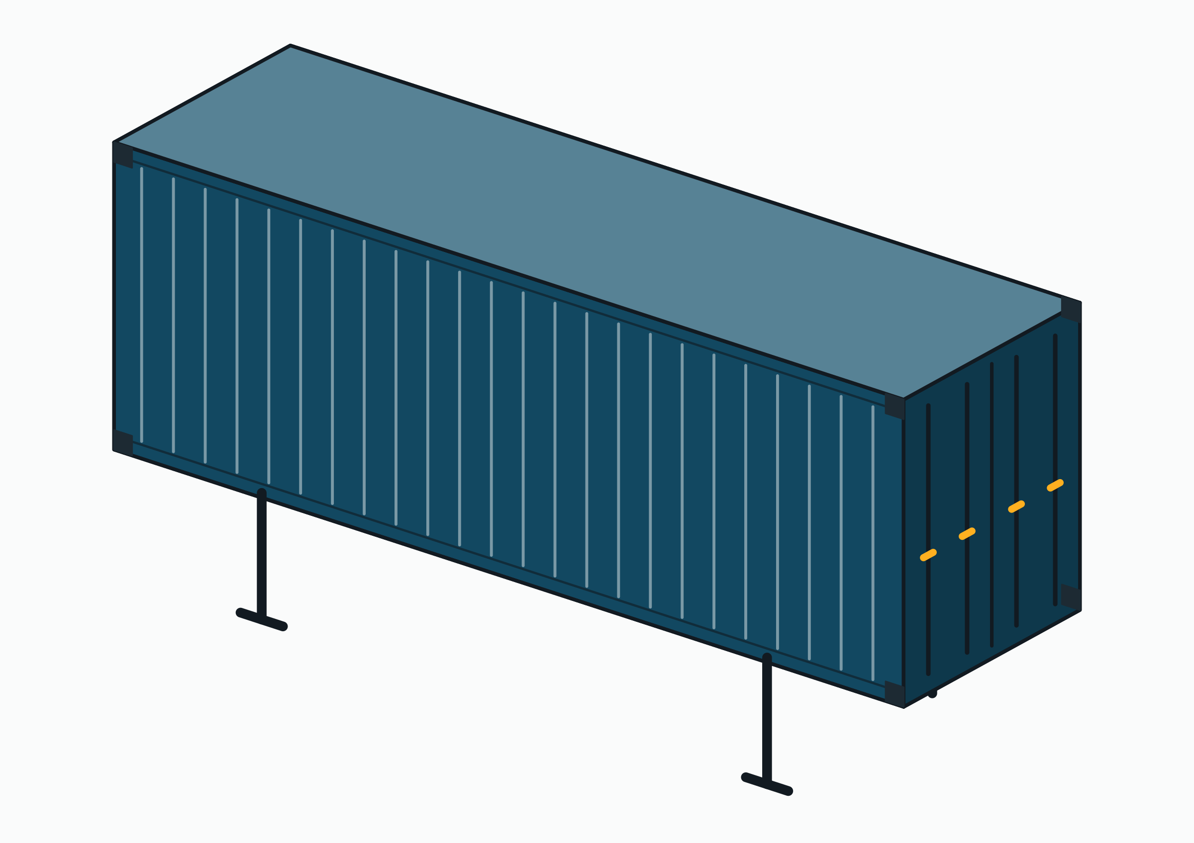 Drawing of a swap body: a box standing on four folding legs, with no top lifting fittings.